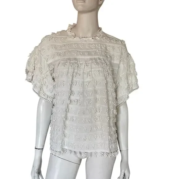 NWT FARM Rio Ivory off White Embroidered Fringe Short Sleeve Size M - Picture 5 of 9